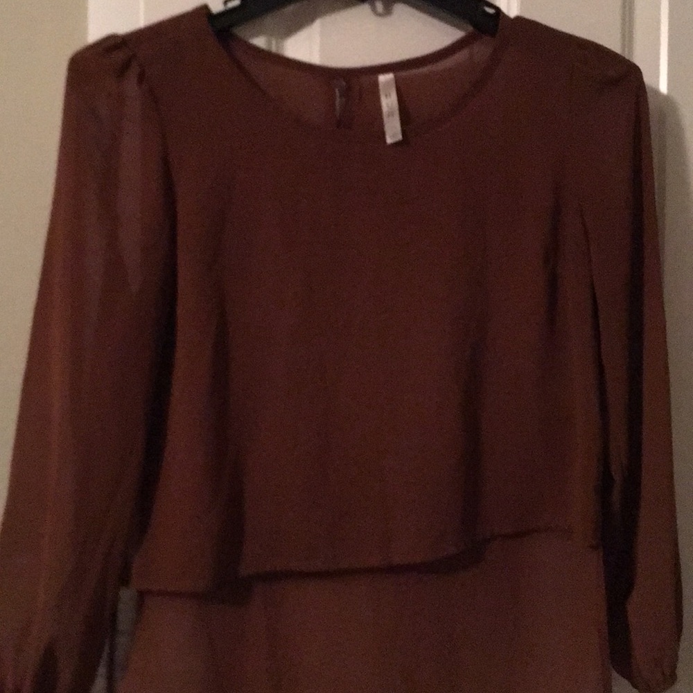 Long-sleeve Brown Sheer Crop Top Shirt Womens Size M Crop Top